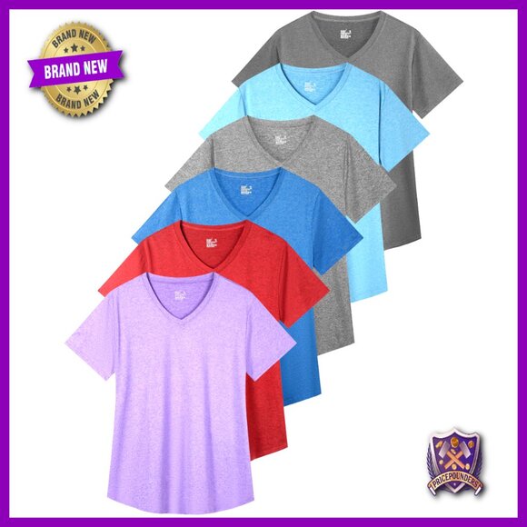 Tops - 6 Pack V-Neck Workout Shirts Women Quick Dry UPF 50+ Athletic Tees